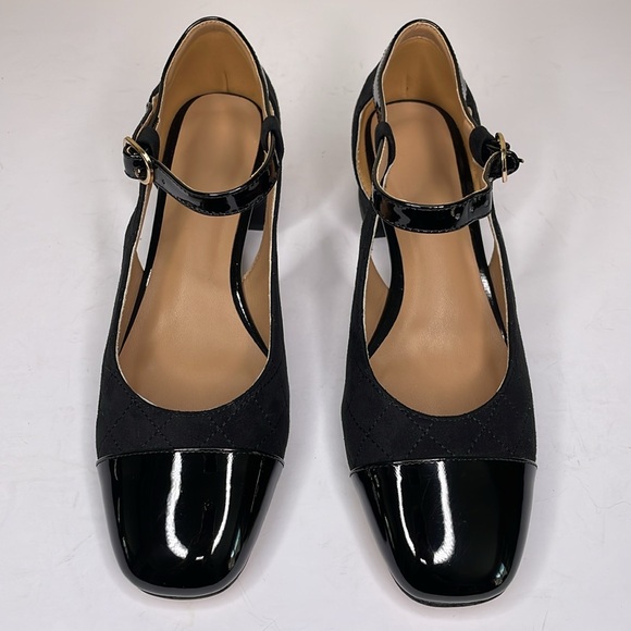 CAUNBEILY Mary Jane pumps Black Chunky Low Heel Ankle Strap Square Toe NWOT  8 - Picture 2 of 14